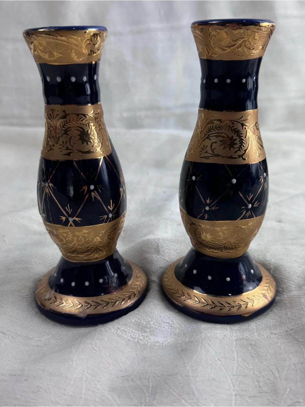 VTG Victorian Hollywood Regency Cobalt Blue Gold Courting Couple Candle Holders